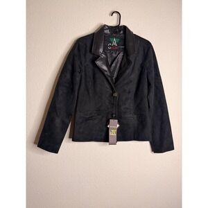 GA Milano Faux Suede Blazer Jacket NWT S Black Leather Trim Holiday Whimsygoth